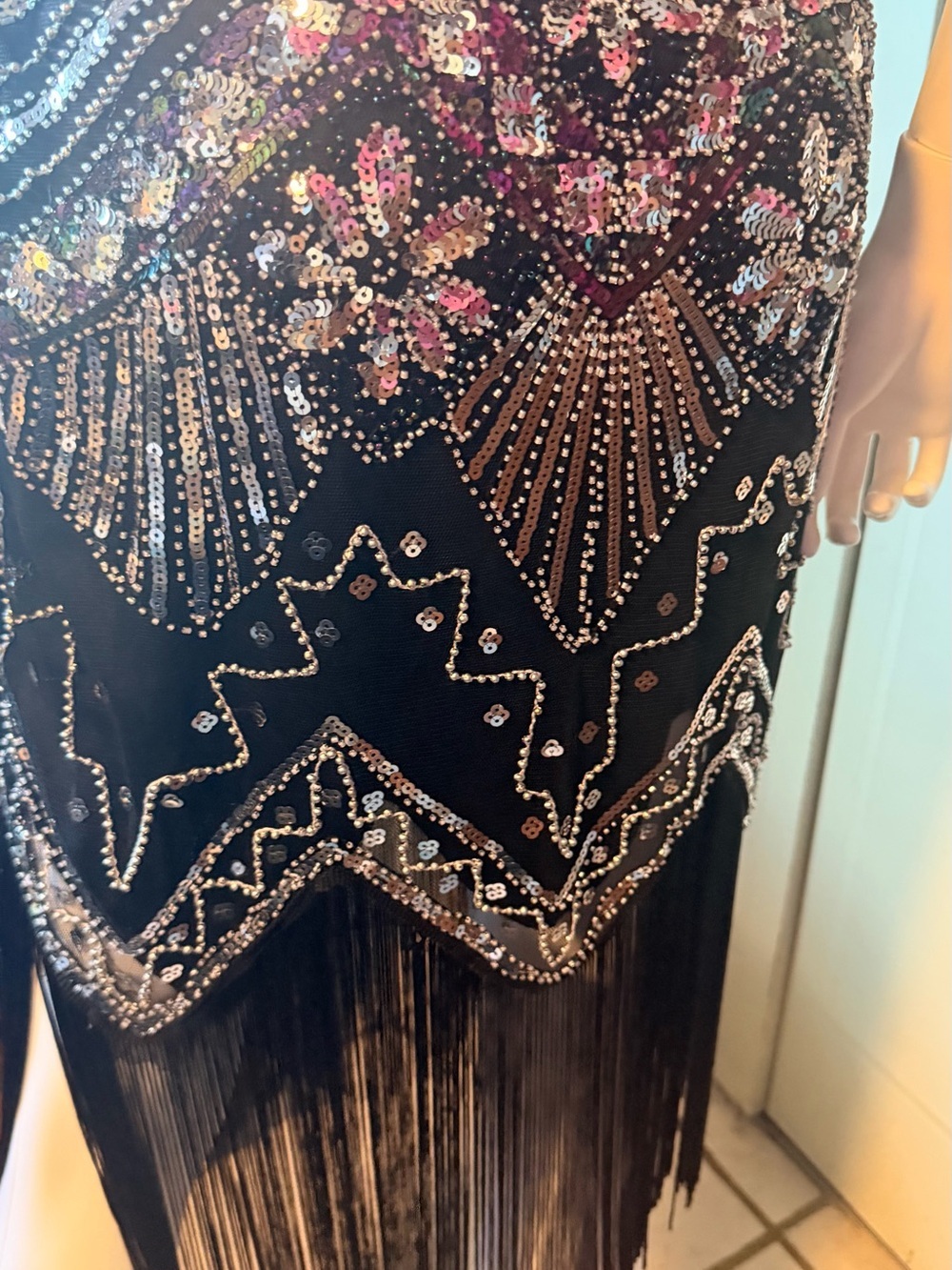 Unique Vintage Black Beaded 1920s‎ Flapper Fringe Dress Size S - Picture 14 of 16